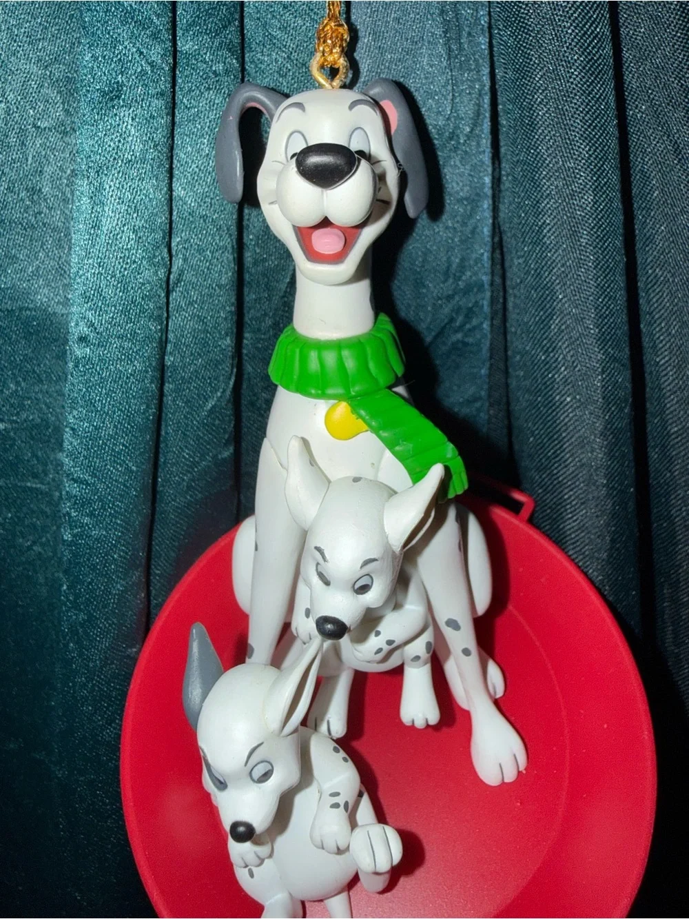 Disney White Dalmatian Ornament with Green Scarf and Red Base